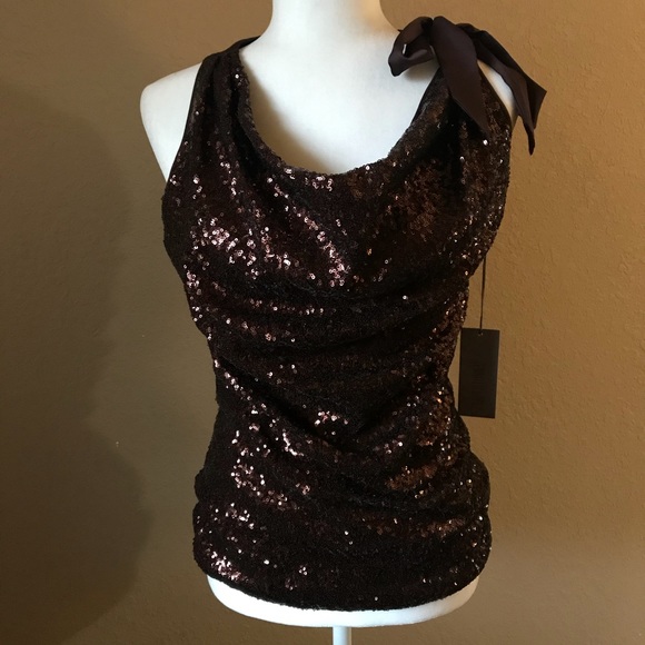 NWT Jennifer Lopez Sequin Brown Halter Top size XS - Picture 2 of 8